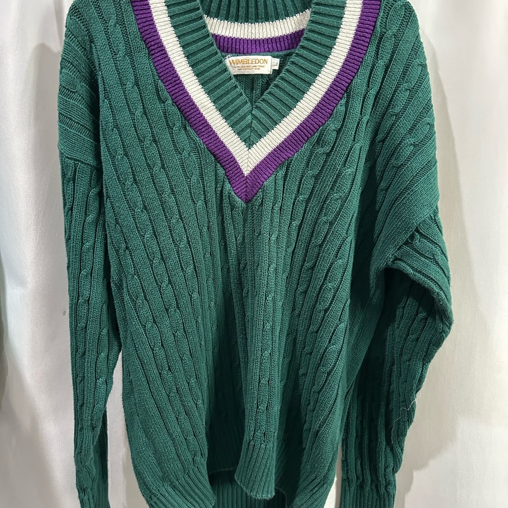 Wimbledon Green Sweater with Purple and White Stripes tennis cricket